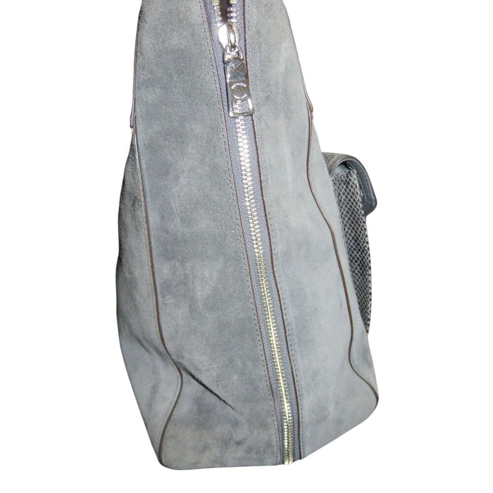 Coach 2014 Gray Mixed Suede & Snakeskin Embossed Leather Double Handle Tote - Picture 3 of 16